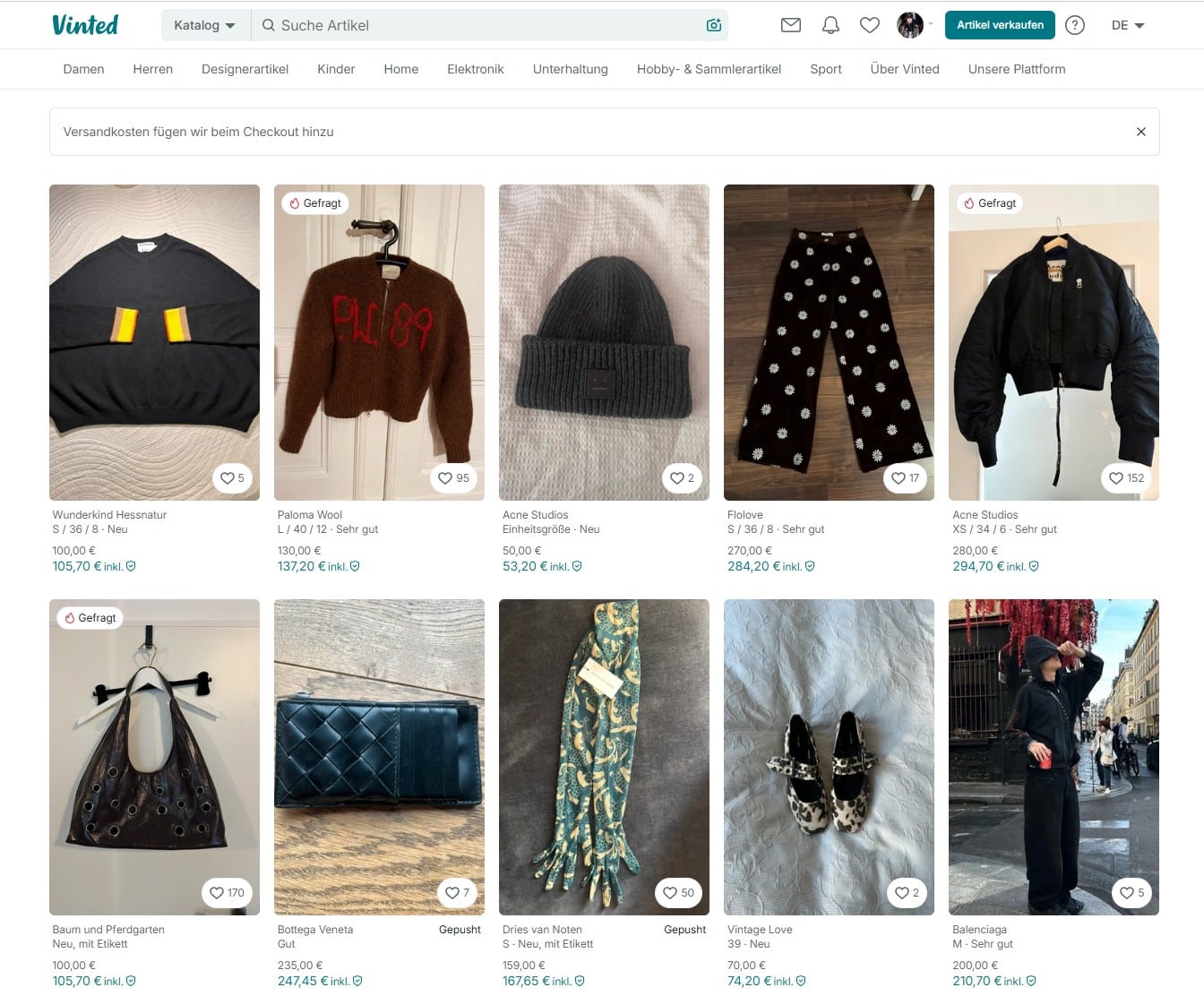 Überblick Vinted (Screenshot website)