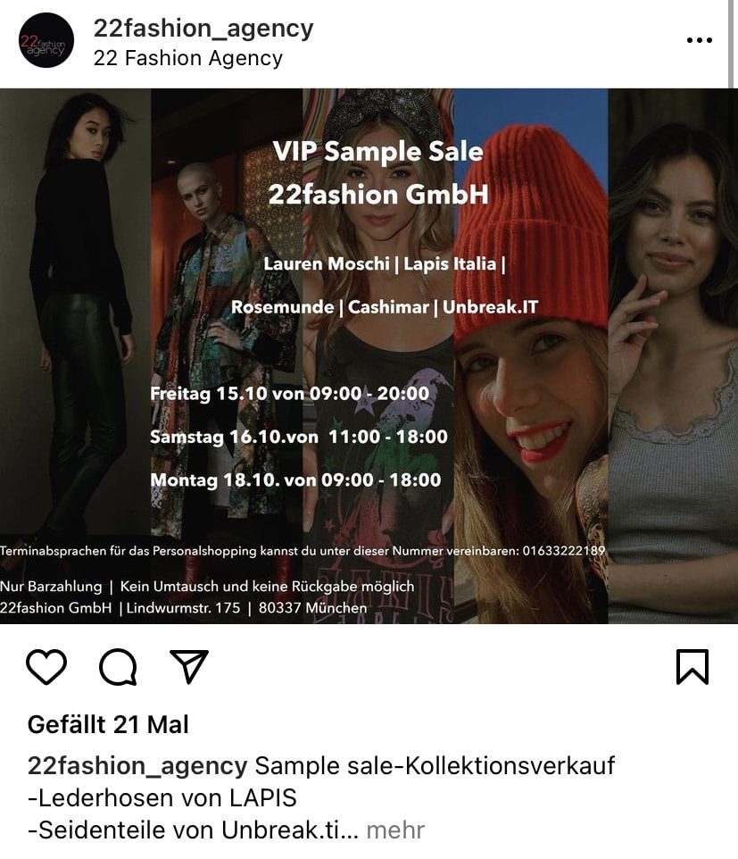 Instagram Modeagentur 22fashion Screenshot Instagram: Modeagentur 22fashion (18.12.2021)